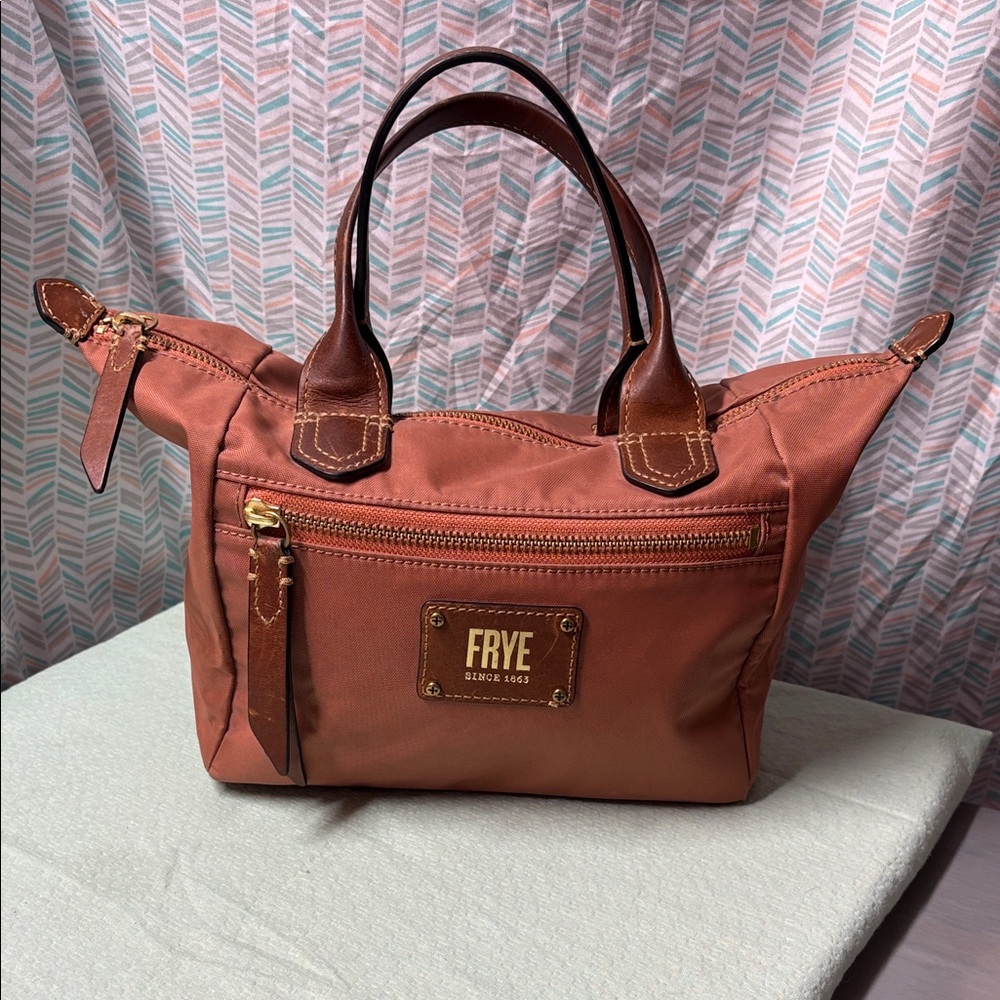 Frye Rust/Tan Nylon Shoulder Tote with Leather Trim